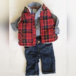 Infant boy's 3 Months 3 pc outfit Gap Old Navy Carter's jeans vest button down